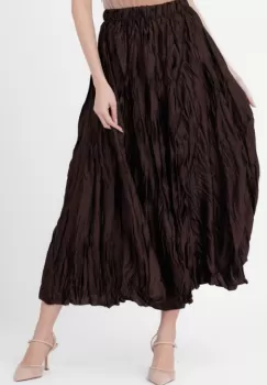 Fusta lunga, ampla, creponata, lucios-satinata, maro imagine