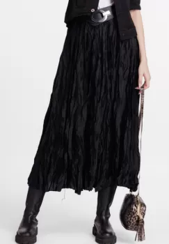 Fusta lunga, ampla, creponata, lucios-satinata, neagra imagine