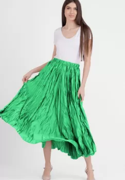 Fusta lunga, ampla, creponata, lucios-satinata, verde deschis imagine