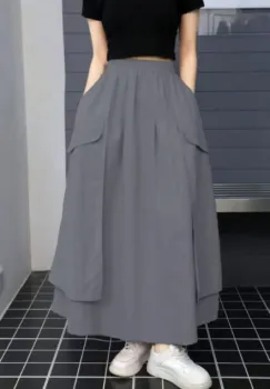Fusta lunga ampla cu suprapuneri laterale, gri imagine