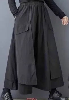 Fusta lunga ampla cu suprapuneri laterale, neagra imagine