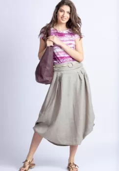 Fusta lunga bej cu poale prinse, din in, cu o curea fancy imagine