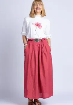 Fusta lunga casual, roz inchis, din in, cu o curea fancy imagine