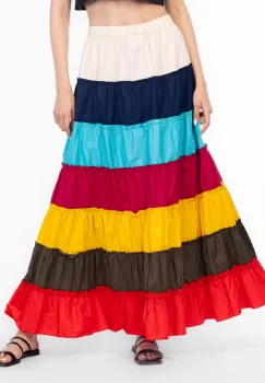 Fusta lunga cu volane colorate, din bumbac imagine