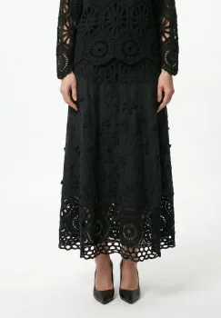 Fusta lunga din bumbac cu broderie, croi lejer, eleganta, neagra imagine