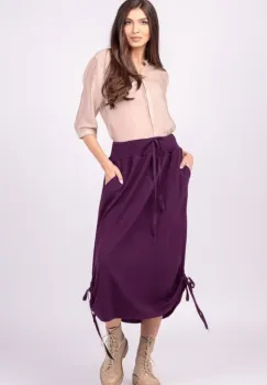 Fusta lunga din bumbac, cu sireturi laterale la baza, mov inchis imagine