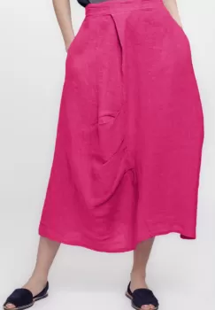 Fusta lunga din in, cu falduri, fucsia imagine