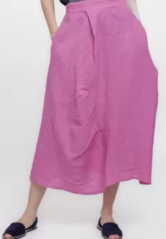 Fusta lunga din in, cu falduri, magenta imagine