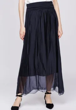 Fusta lunga din matase naturala, bleumarin imagine