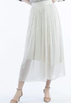 Fusta lunga din matase naturala, cu banda elastica, bej imagine