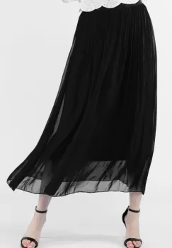 Fusta lunga din matase naturala, cu banda elastica, neagra imagine