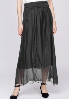 Fusta lunga din matase naturala, gri inchis imagine
