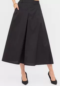 Fusta lunga din poplin de bumbac satinat cu pliu vertical, neagra imagine