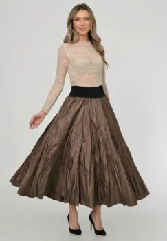 Fusta lunga din vascoza, in 15 clini, cafenie, din tafta  metalizat imagine