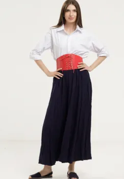 Fusta lunga din vascoza sifonata, in 15 clini, din vascoza grea bleumarin imagine