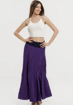 Fusta lunga din vascoza sifonata, in 15 clini, din vascoza grea mov inchis imagine