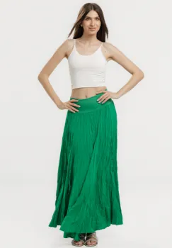 Fusta lunga din vascoza sifonata, in 15 clini, din vascoza grea verde imagine