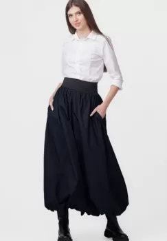 Fusta lunga gogosar, din tafta subtire bleumarin inchis imagine