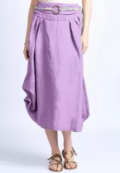 Fusta lunga lila cu poale prinse, din in, cu o curea fancy imagine