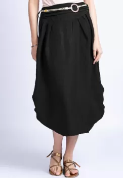 Fusta lunga neagra cu poale prinse, din in, cu o curea fancy imagine