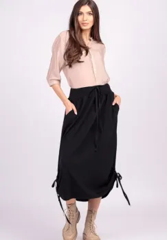 Fusta lunga, neagra di bumbac, cu sireturi laterale la baza imagine