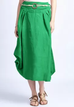 Fusta lunga verde crud cu poale prinse, din in, cu o curea fancy imagine