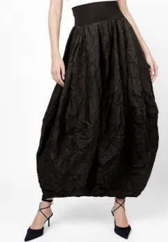 Fusta maro inchis lunga, tip lalea, din tafta cu memorie imagine