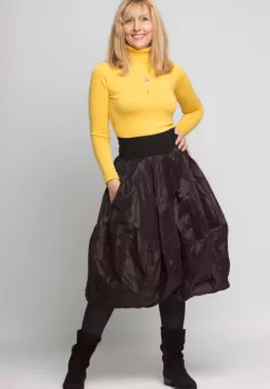 Fusta maro midi, tip lalea, din tafta cu memorie imagine