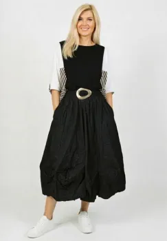Fusta midi ampla cu fronseuri si buzunare din tafta de vascoza, neagra imagine
