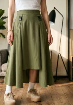 Fusta midi ampla cu lungime asimetrica, kaki imagine