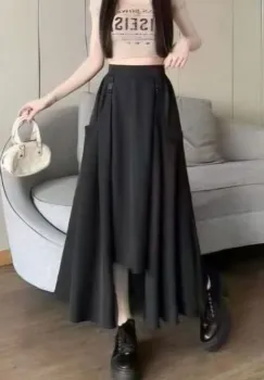 Fusta midi ampla cu lungime asimetrica, neagra imagine