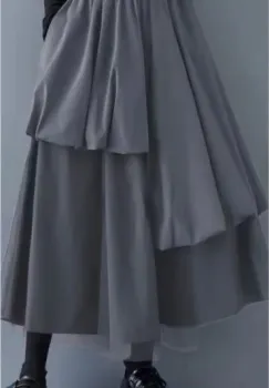Fusta midi ampla cu straturi, gri imagine