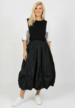 Fusta midi ampla din bumbac cu fronseuri si buzunare, neagra imagine