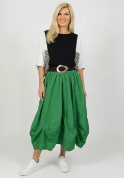 Fusta midi ampla din bumbac cu fronseuri si buzunare, verde imagine