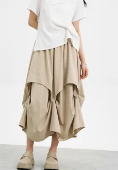 Fusta midi arhitecturala cu drapaje, bej imagine