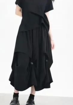 Fusta midi arhitecturala cu drapaje, neagra imagine