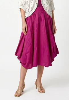 Fusta midi cu colturi, din in mercerizat, fucsia imagine