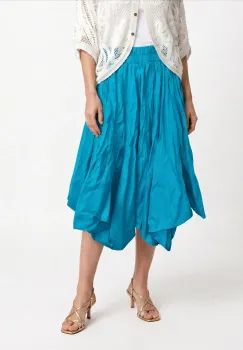 Fusta midi cu colturi, din in mercerizat, turcoaz imagine
