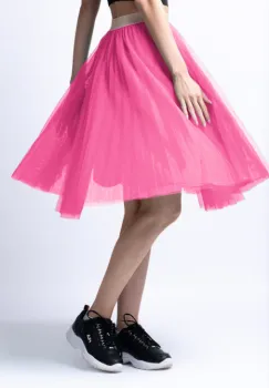 Fusta midi din tulle plisat, roz imagine