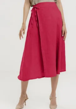 Fusta midi in stil petrecut din in, fucsia imagine