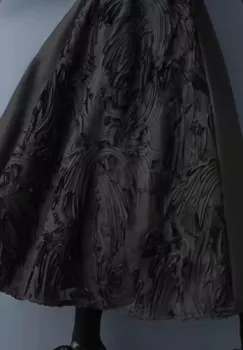 Fusta neagra din bumbac satinat cu aplicatii si falduri imagine