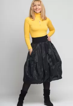 Fusta neagra midi, tip lalea, din tafta cu memorie imagine