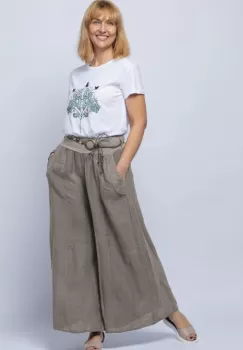 Fusta pantalon bej inchis, casual, din in, cu o curea fancy imagine