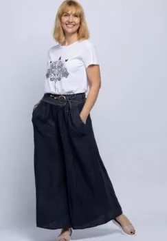 Fusta pantalon bleumarin inchis, casual, din in, cu o curea fancy imagine