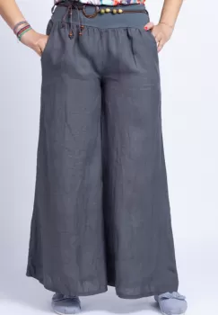 Fusta pantalon gri casual, din in, cu o curea fancy imagine