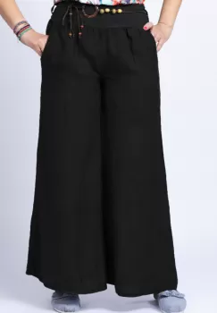 Fusta pantalon neagra casual, din in, cu o curea fancy imagine