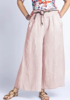 Fusta pantalon roz prafuit, casual, din in, cu o curea fancy imagine