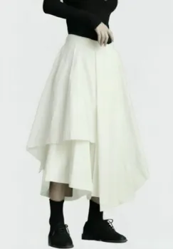 Fusta pantalon, suprapusa, asimetrica, eleganta, cu croi amplu, alba imagine