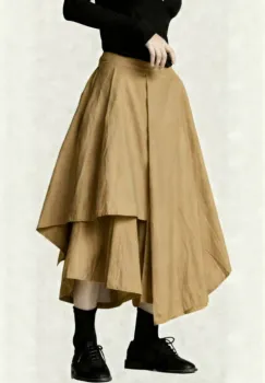 Fusta pantalon, suprapusa, asimetrica, eleganta, cu croi amplu,bej inchis imagine