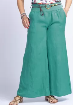 Fusta pantalon turcoaz casual, din in, cu o curea fancy imagine